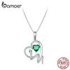 BAMOER 925 Sterling Silver Delicate Green Zircon Heart Pendant Necklace Snake Intertwine Love Neck Chain for Women Fine Jewelry