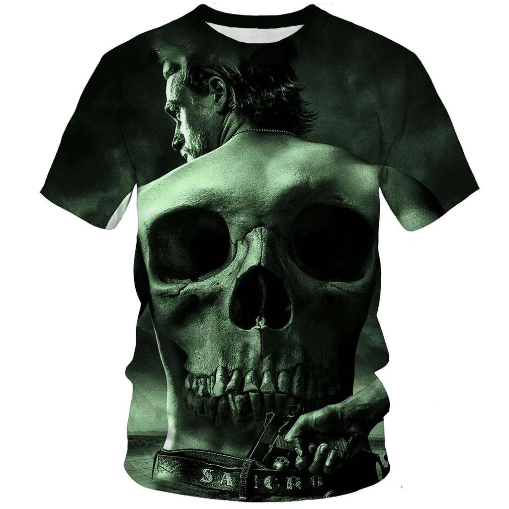 3D Футболки с графикой из сериала «Сыны анархии», повседневные мужские футболки с коротким рукавом - Мягкая ткань средней эластичности, летняя одежда свободного кроя
