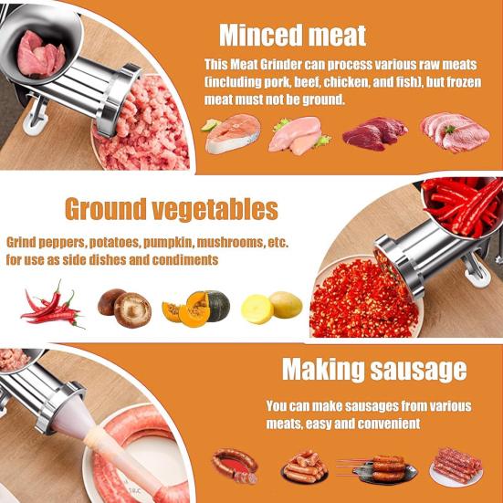 Meat Grinder Stainless Steel Blade Manual Mincer 3-in-1 Sausage Maker Low Noise Operation Kitchen Meat Grinder