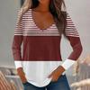 Womens Long Sleeve Tops V Neck Shirts Casual Stripe Print Basic Trendy Tee Blouses Fall Tunic Outfits Fitted T Shirts