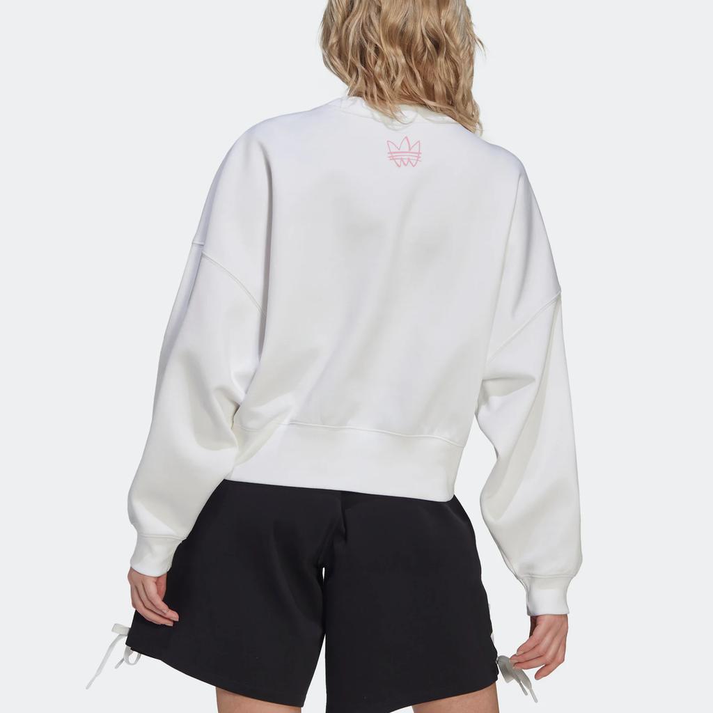 Adidas Оригинальный свитер-трилистник с вышитым логотипом и круглым вырезом, свободный крой, свитер унисекс, белый HS2605