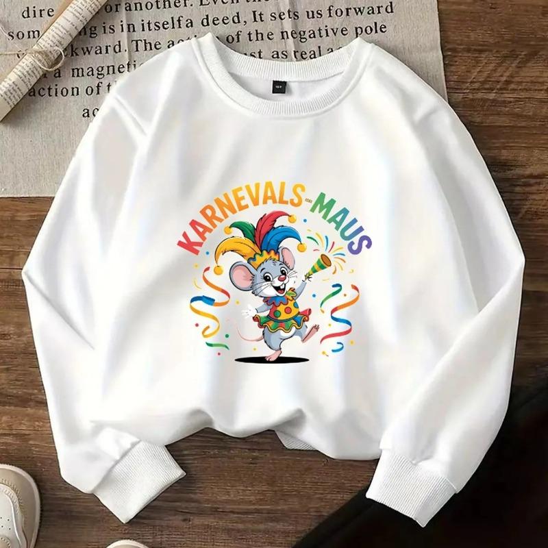 Kids Crewneck Sweatshirt, Carnival Jester Mouse Celebration Graphic Print, Soft Comfort Pullover
