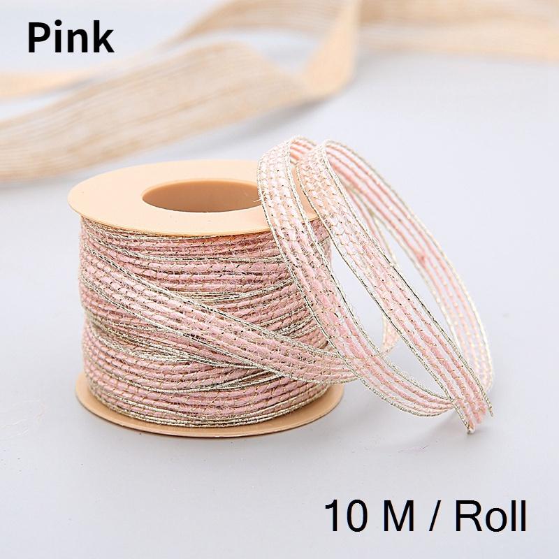 10M/Roll Vintage Jute Burlap Hessian Ribbon with Lace Rustic Wedding Party Decoration Christmas DIY Craft Gift Packing Webbing
