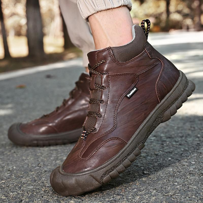 Модная мужская обувь, новые походные мужские ботинки, люксовая брендовая обувь для активного отдыха, мужские ботинки из натуральной кожи, зимние ботинки для скалолазания, теплые плюшевые меховые ботинки