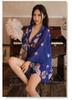 Сексуальная юката косплей мини длина японская комнатная одежда кимоно костюм фотография прозрачный цветочный узор с оби [Lady Lazy] (синий)