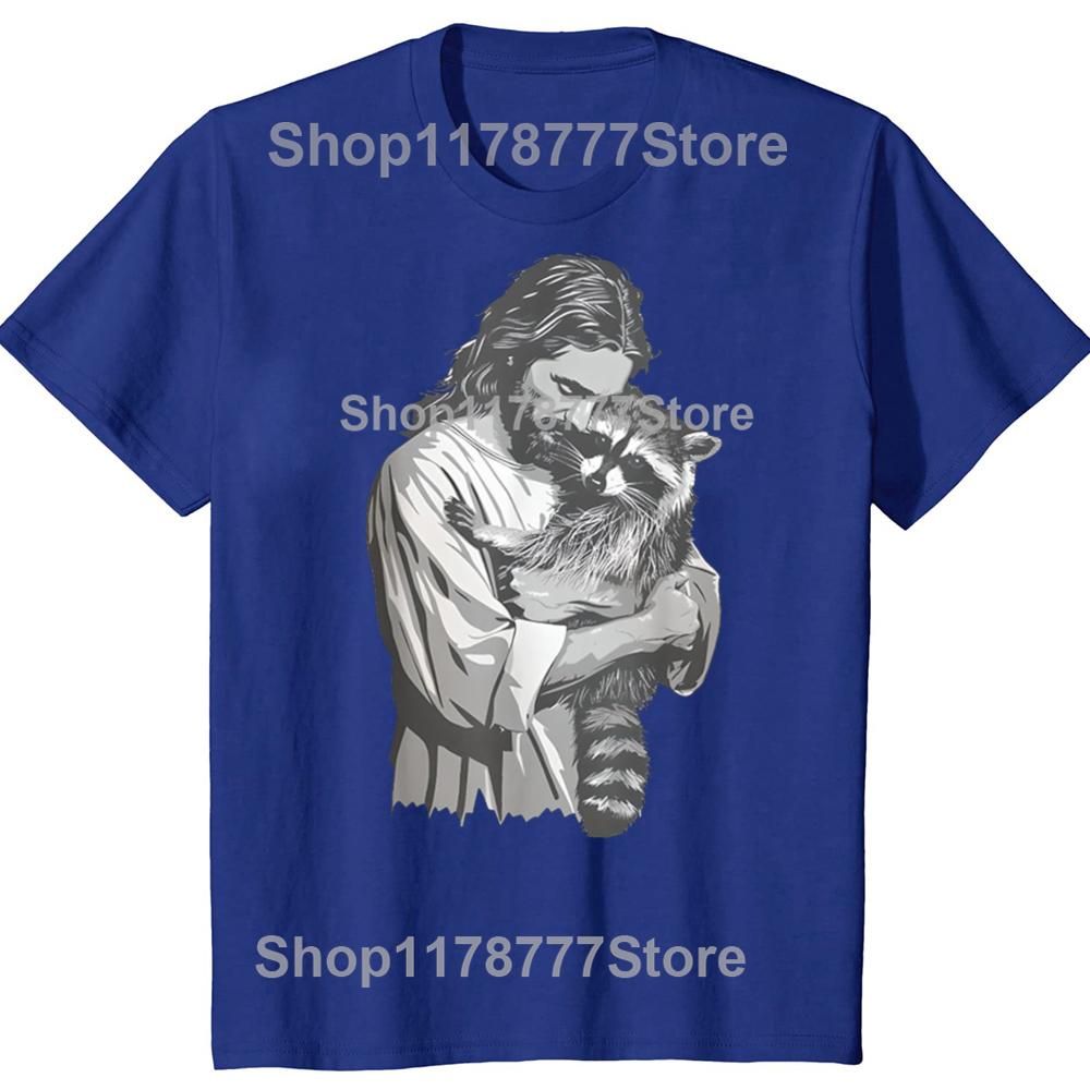 Funny Racoon Lover Trash Christian Jesus T Shirts Cotton Streetwear Birthday Gifts Mens Fashion Casual Loose Oversized T Shirt