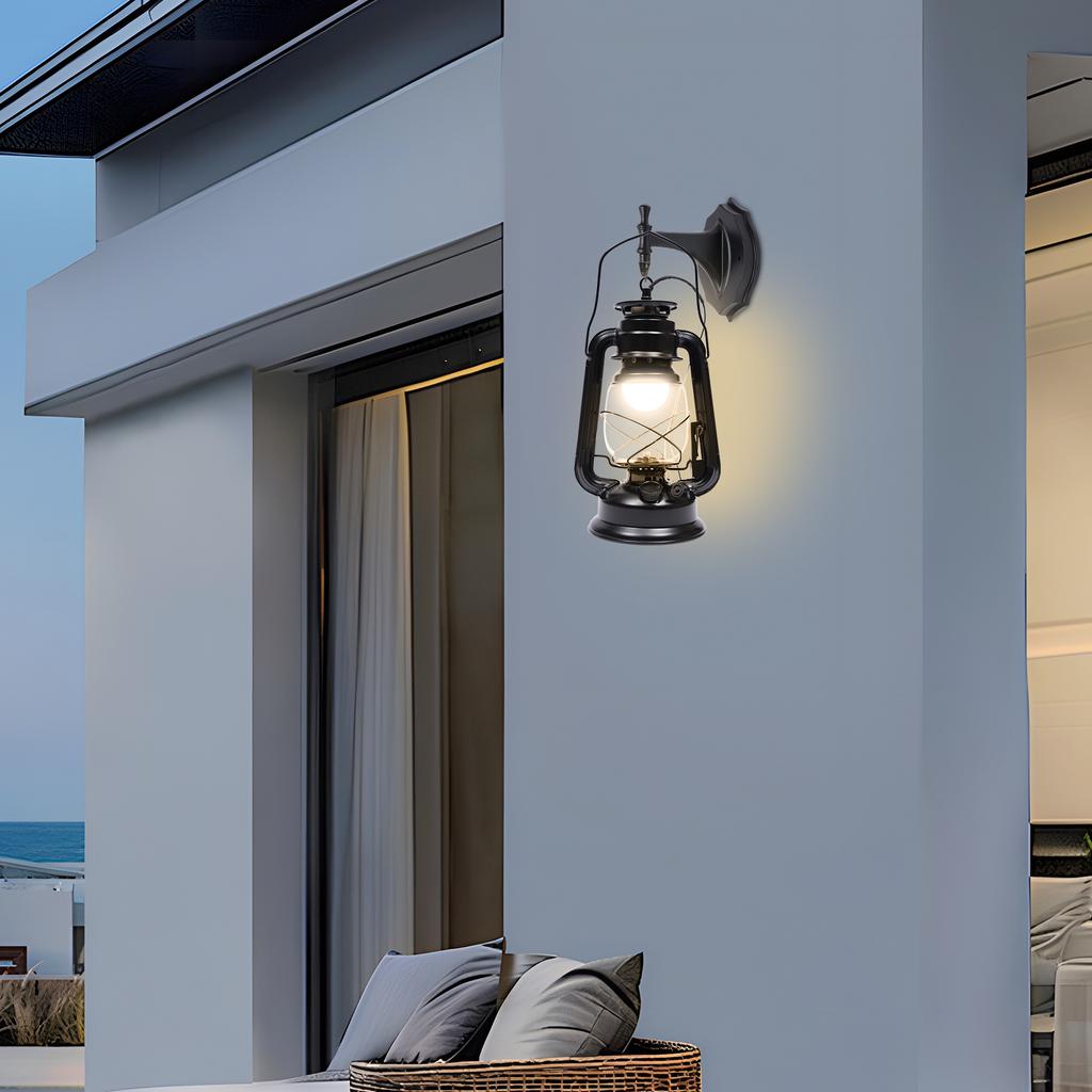 Bymaocar 220V Черный Ретро Винтаж Рустик Фонарь Лампа Настенный Бра, Внутренний Наружный Осветительный Прибор с Светодиодной Лампой E27 Подходит для Площади 5 м²