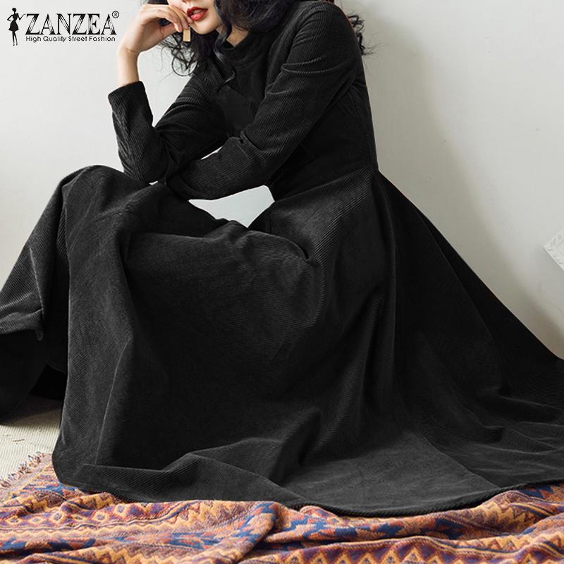ZANZEA Spring Autumn Women Casual O-neck Long Sleeve A-line Long Dress