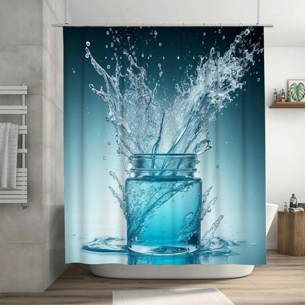 Синяя Водяная Всплеск Шторка для Душа Декор для Ванных Комнат Водонепроницаемая Ткань Ванные Принадлежности Домашний Декор Доставка по всему миру из
