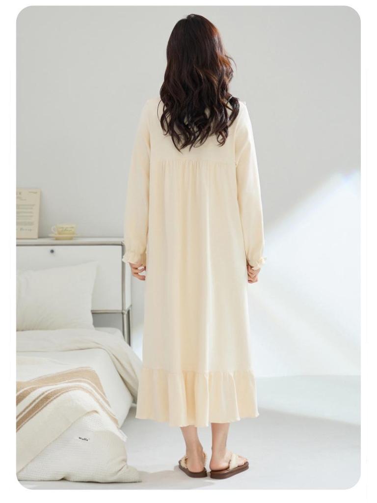 Женская ночная сорочка для беременных из 100% чистого хлопка с антибактериальным эффектом, в корейском стиле, с длинным рукавом - свободного кроя для осени/зимы/весны