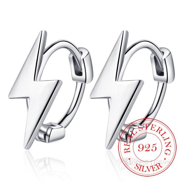 Punk Lightning Earrings 100 %925 Sterling Silver Hanging Lightning Hoop Earrings For Women Personality Party Jewelry Gift
