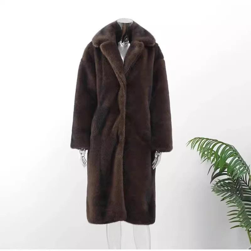 Ew женская одежда осень и зима меховая куртка imitation mink coat женский длинный whole mink меховой воротник mink fur suit collar повседневный
