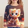 Spring and Autumn Round Neck Cute Cat Pattern 3D Printed Top Fashionable Casual Long Sleeved Children's Girl T-shirts