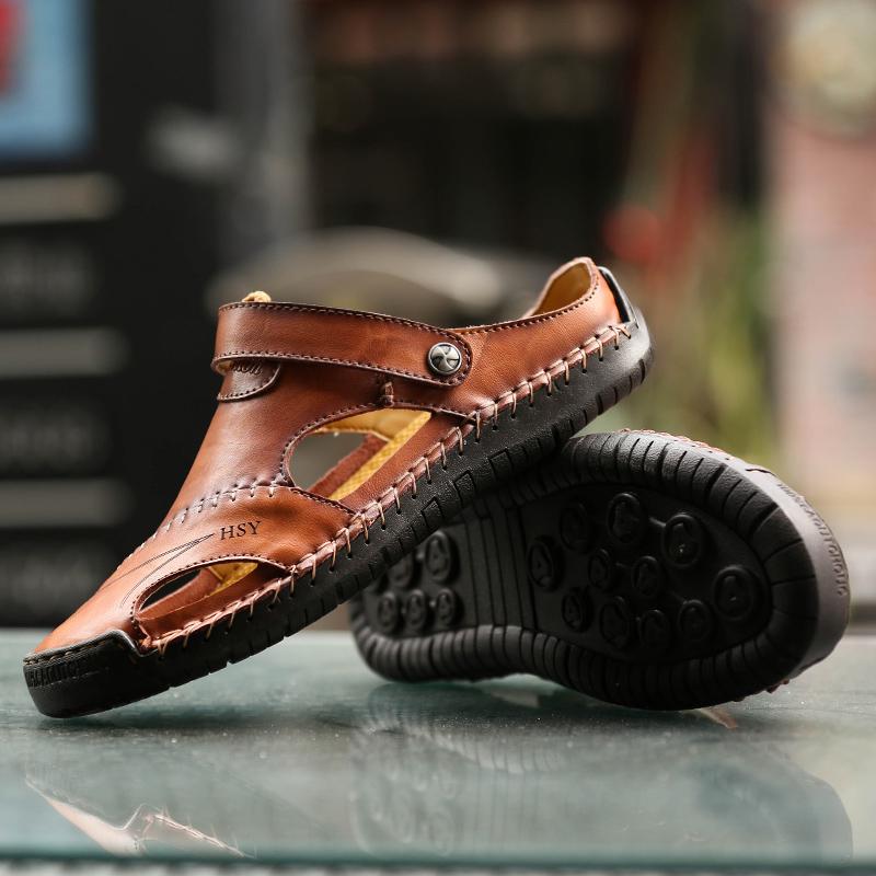 Men's Large Size Leather Beach Sandals