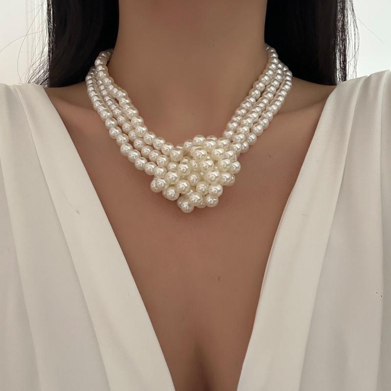 Многослойное ожерелье из искусственного жемчуга, модные литературные и ретро черно-белые украшения, женский воротник высокого класса