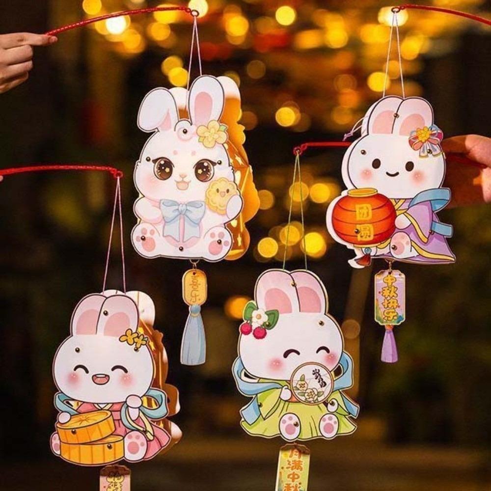 Battery DIY Paper Lantern LED Glow Chinese Flower Lamp Glowing Rabbit Light Gifts