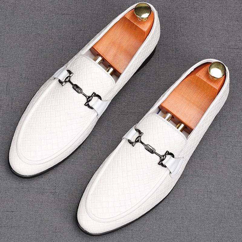 New Men's White Brown Knit Pattern Wedding Dress Shoes Male Casual Flats Loafers Homecoming Prom Zapatillas Hombre