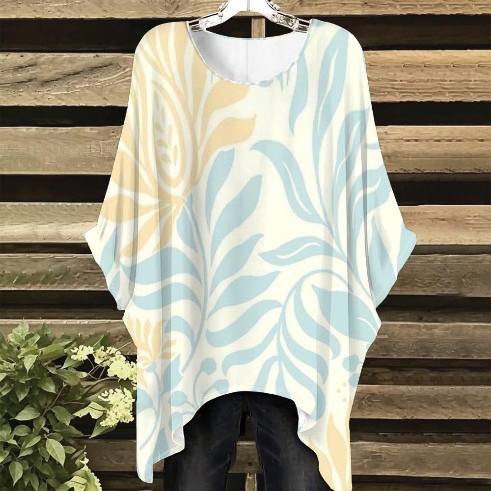 Women's large-size short-sleeved T-shirt, irregular hem design, digital printing four-season T-shirt