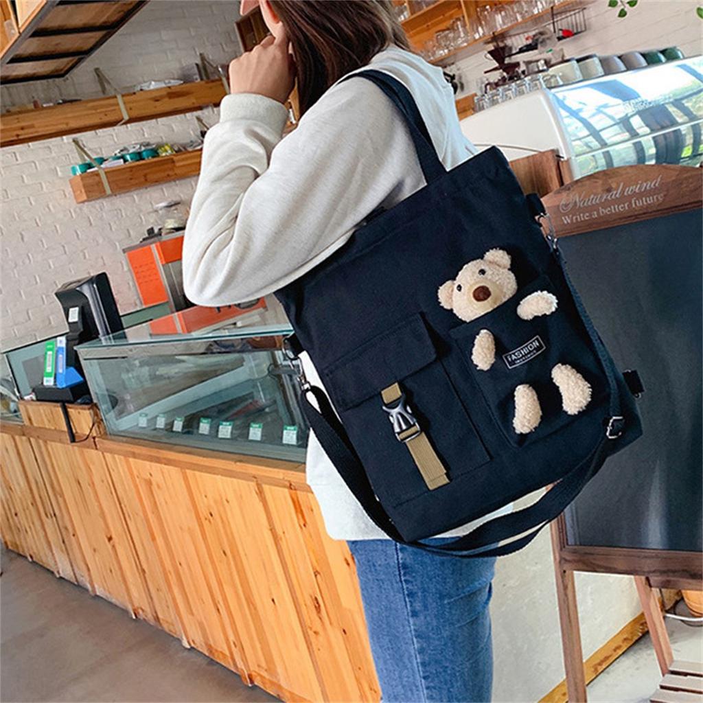 Women's Light Weight Canvas Bag Cotton Denim Tote Shopper Purse Shoulder Handbag