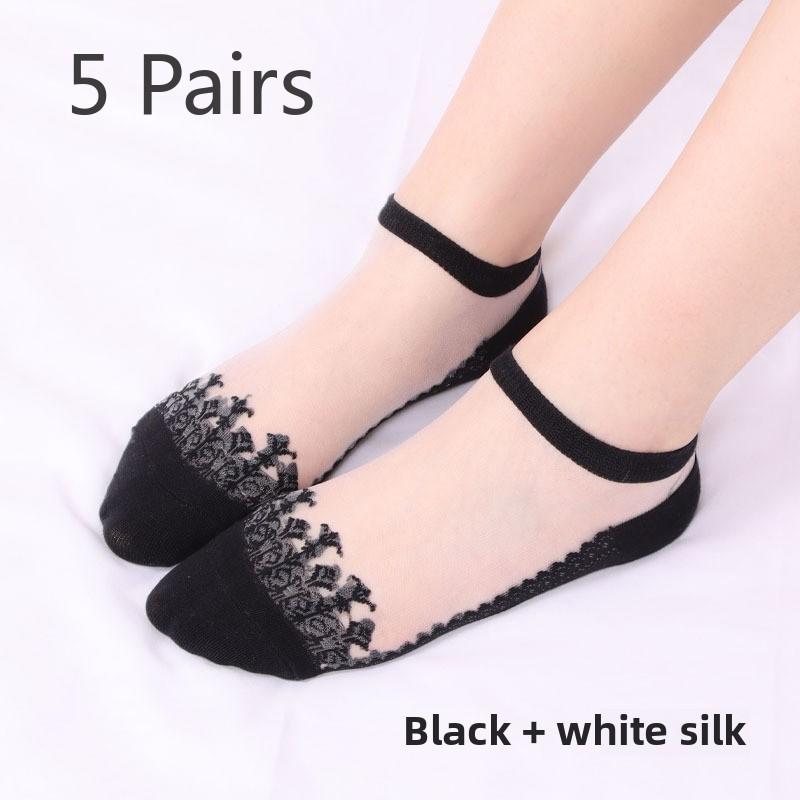 5 пар классных прозрачных хрустальных чулок, короткие носки-трубы, женские летние невидимые носки