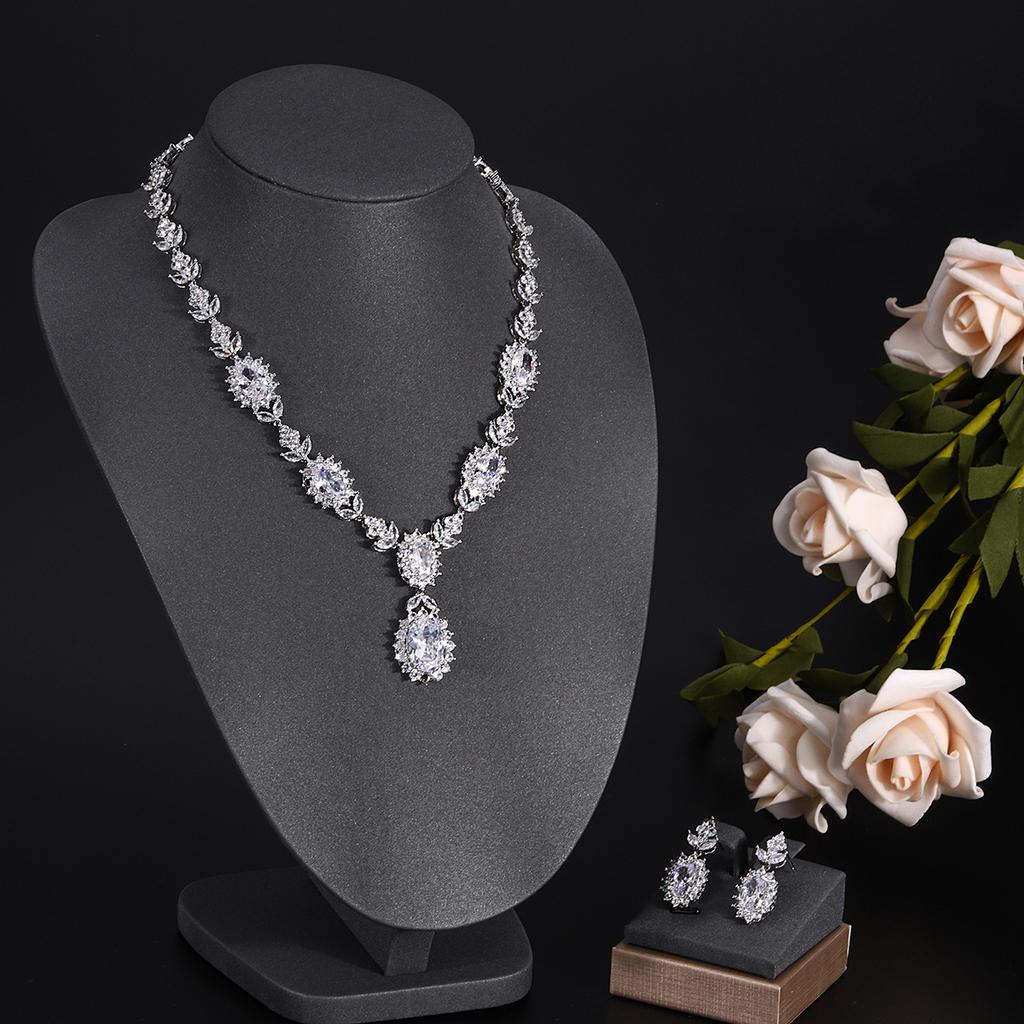Ювелирные изделия в европейском и американском стиле, ожерелье с каплями воды из циркона, женственное свадебное платье, высококачественные свадебные украшения, комплект сережек-гвоздиков