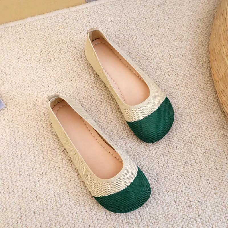 Spring Summer New Women Casual Shoes Breathable Knit Ladies Round Toe Flat Shoes Loafers Womens Scoop Shoes
