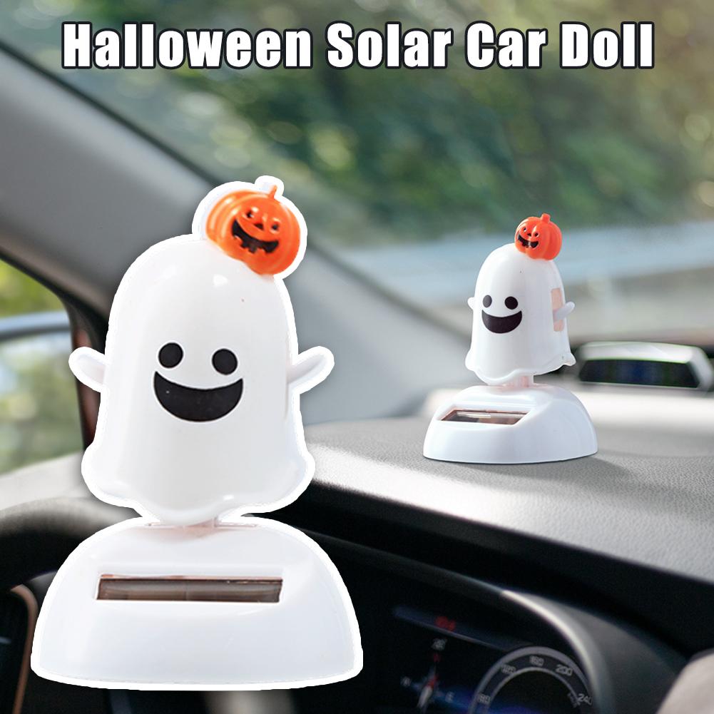 Halloween Happy Ghost Solar Car Doll Toy Cartoon Cute Swinging Pumpkin Car Decorations Doll Ghost Desktop Dashboard