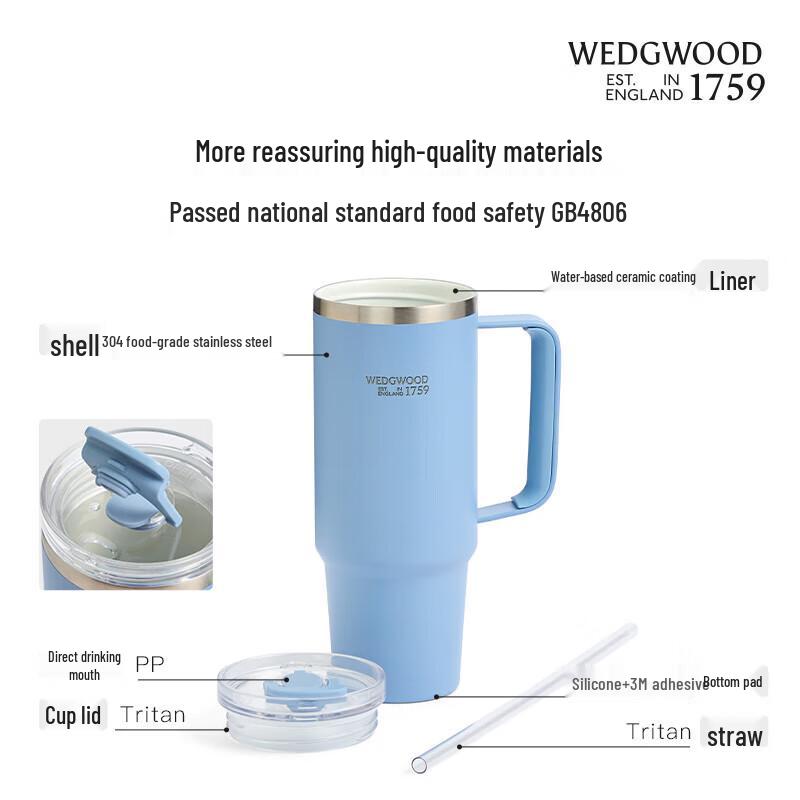 Wedgwood Blue 888ml Embossed Stainless Steel Insulated Straw Tumbler