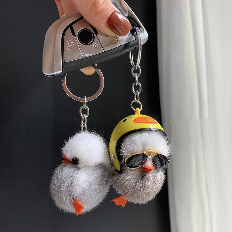 Cartoon Plush Helmet Duck Keychains for Car Key Handbag Pendant Key Chains Fashionable Keychain Cute Key Ring Small Gift