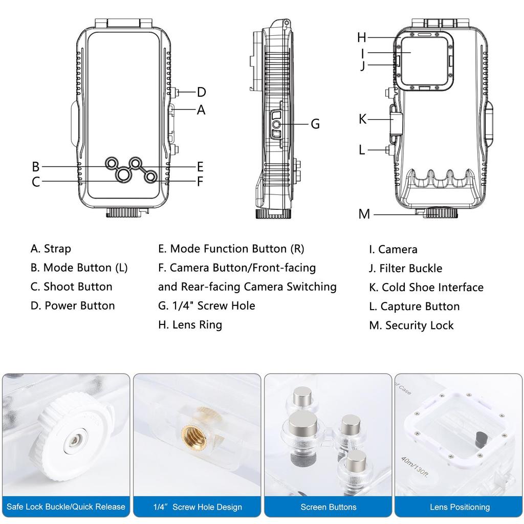 PULUZ 40m/130ft Waterproof Diving Case For iPhone 16 Pro Max Photo Video Taking Underwater Housing Cover 5