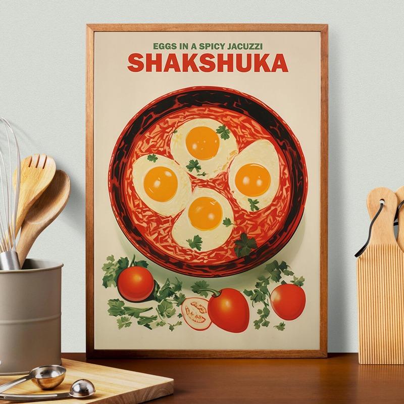 Винтажная еда Круассан Паста Мясо Плакат Печать на холсте Кухня Настенный декор Столовая Ресторан Эстетическое украшение стены