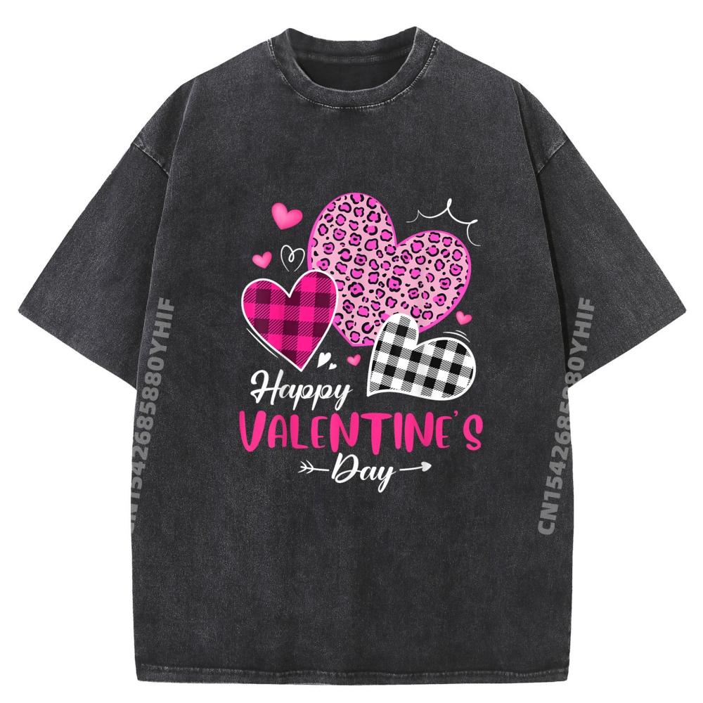 Happy Valentine is Day Leopard and Plaid Hearts Girls Women Mens Shirts Graphic Tee T-Shirt T Shirt for Men Father's Day