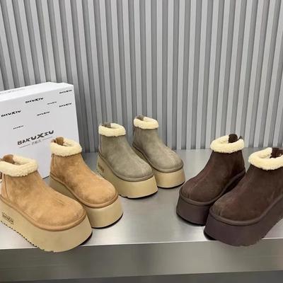 Женские термо-туфли-хлебушки с круглым носком, на платформе, с толстой подошвой, зимние ботинки, короткие ботинки