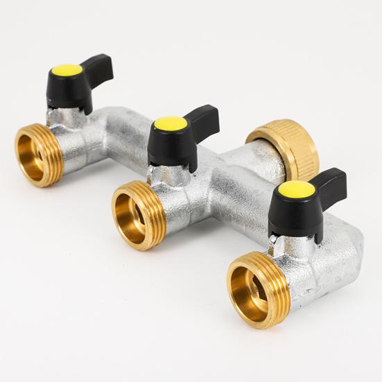 3-ходовой садовый шланговый разветвитель, никелированный латунный кран-коллектор, 3/4-дюймовый морозостойкий уличный шланговый патрубок-адаптер для садов, дворов, ферм