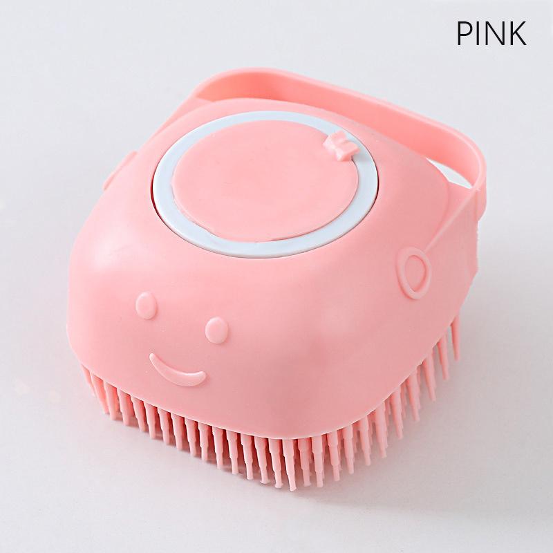 Pet Grooming Bath Massage Brush With Soap And Shampoo Dispenser Soft Silicone Bristle For Long Short Haired Dogs Cats Shower