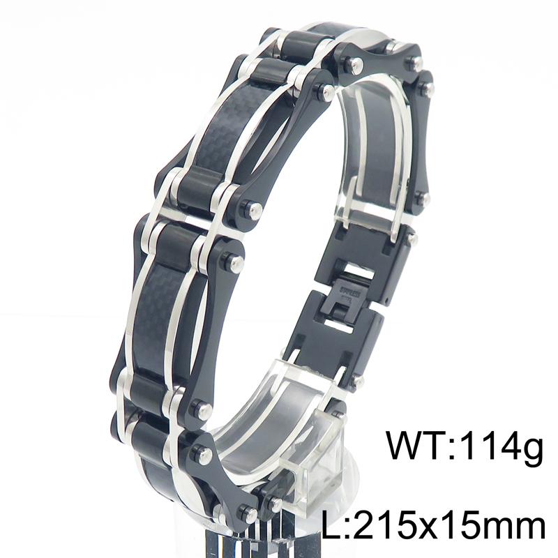 15MM Width Black Fibre Motorcycle Chain Man Bracelet for Men Casting Gold Color 316L Stainless Steel Men's Bracelets & Bangles
