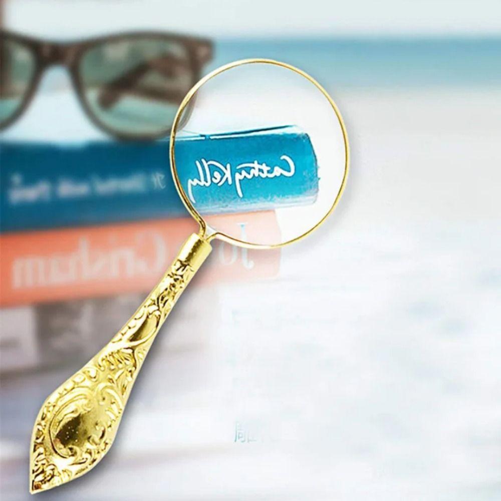 Metal Handheld Magnifier Delicate Pattern Magnifying Glass 5X Carved Magnifier  Reading Book