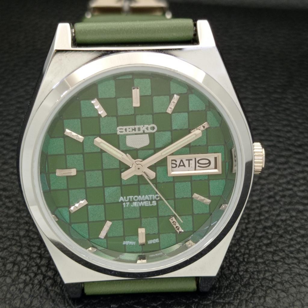 ВОССТАНОВЛЕННЫЕ МУЖСКИЕ ЧАСЫ SEIKO 5 AUTOMATIC, СДЕЛАНО В ЯПОНИИ, ЗЕЛЕНЫЙ ЦИФЕРБЛАТ, ИЗГОТОВЛЕНЫ НА ЗАКАЗ a440057-2