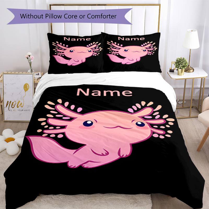 3pcs Custom Name Axolotl Bedding Set Duvet Cover Closure Includes 1 Duvet Cover & 2 Pillowcases, Soft and Comfortable for All Seasons.