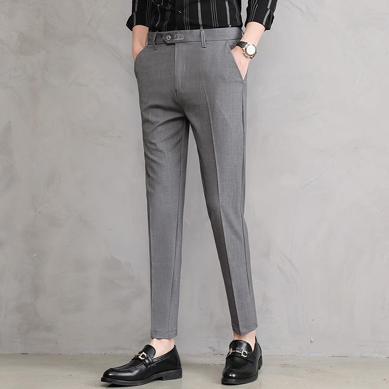 Весна и лето новые мужские повседневные брюки корейская версия узких маленьких прямых маленьких брюк модные эластичные брюки мужские