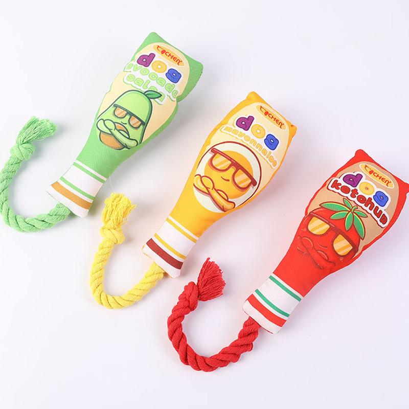 1 шт. забавная игрушка для собак в форме бутылки с джемом, хлопковая веревка, игрушки для домашних животных, устойчивые к укусам собак, скрипучие игрушки для жевания щенков, принадлежности для чистки зубов домашних животных