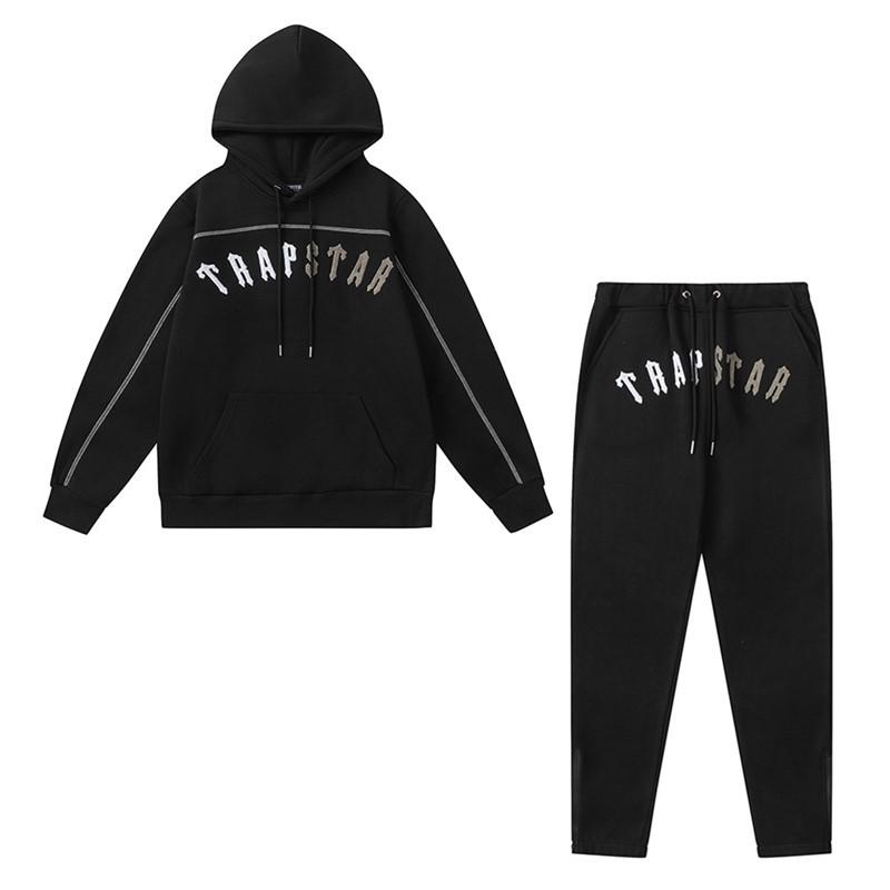 Европейский и американский Trapstar Красный/Черный Худи с Вышивкой Головы Тигра для Мужчин и Пар с Длинными Штанами Повседневный Комплект