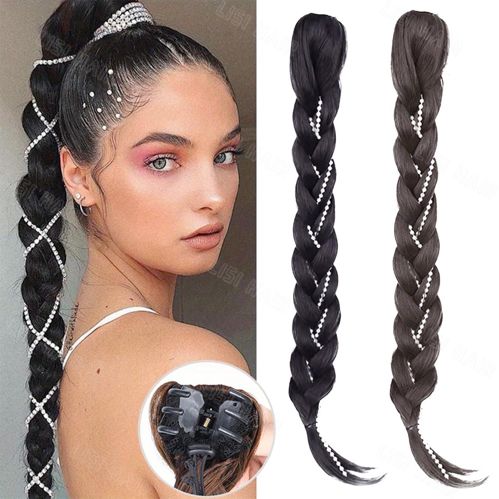 MERISIHAIR Синтетический длинный прямой гибкий плетеный хвостик натуральный черный для женщин повседневный косплей