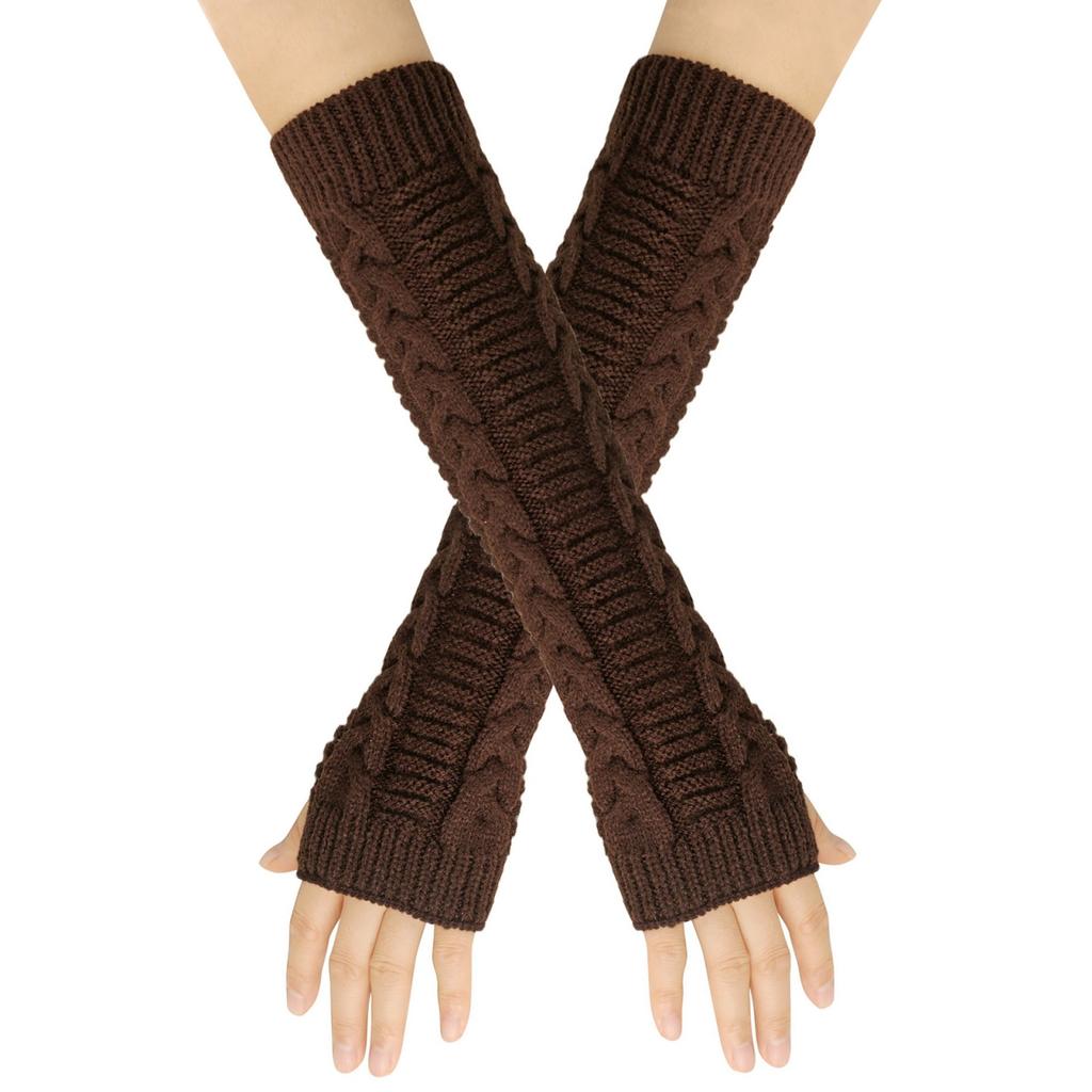 Women's Winter Warm Wool Gloves, Fingerless Long Sleeve Extended Gloves