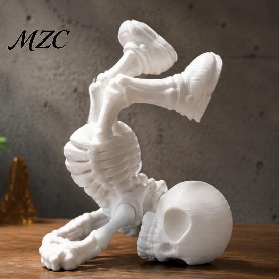 Miniature Bone Sculpture Break Dancing Skeleton Figurine, 3D Printed Posable Articulated Skull Statue, Collector Gift Funny Handstand Decor,