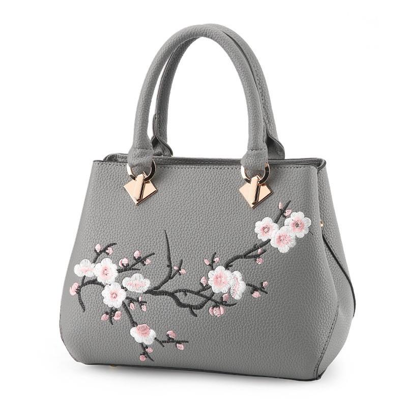 Womens Business Casual Shoulder Bag With Flower Embroidery Design And Organizer Storage