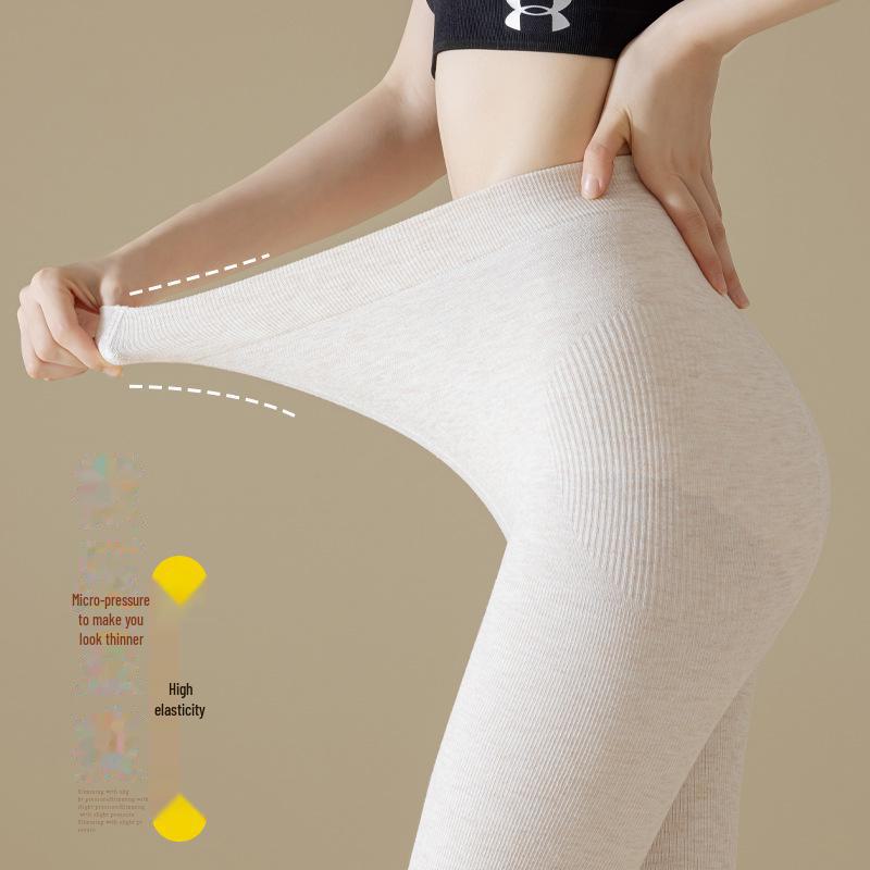 Бежевые женские черные хлопковые леггинсы - Готовые к зиме, Эффект голых ног, Плотные колготки