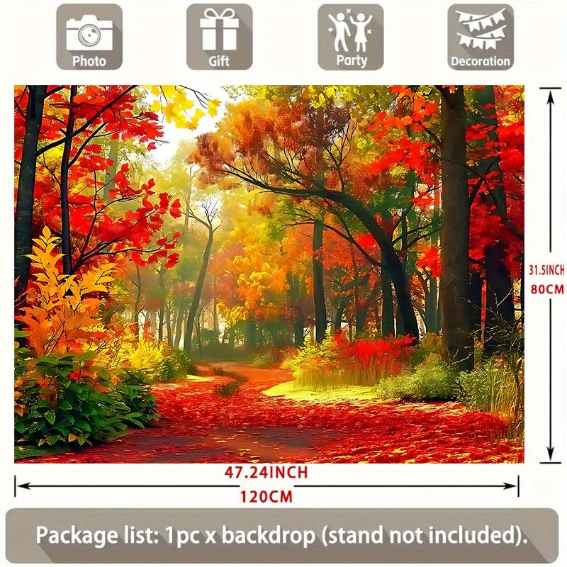 (Party banner) 1 piece 2D flat autumn trail passing through vivid forest background decorative background photo propszyc