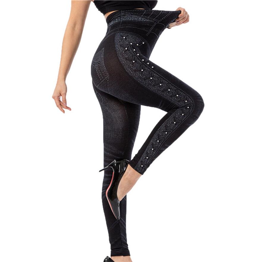 Женские леггинсы с высокой талией, расшитые бисером, эластичные узкие укороченные брюки
