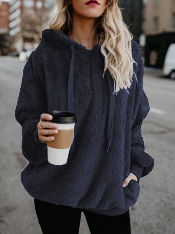 2023 Plus Size Women's Autumn & Winter Loose Hooded Solid Sweatshirt
